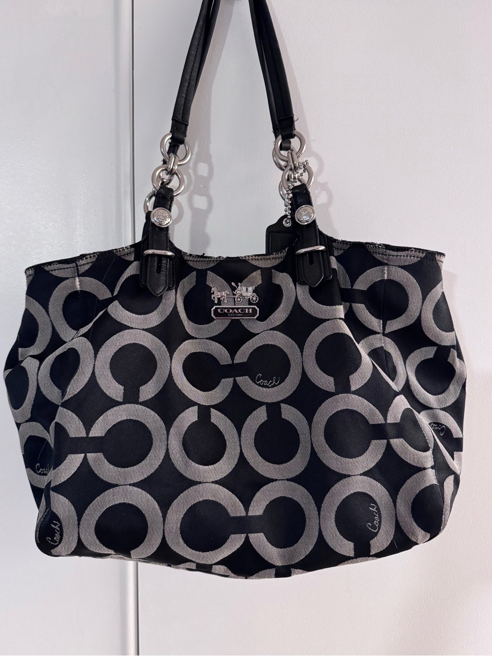 Coach Black and Silver Signature Circle Tote
